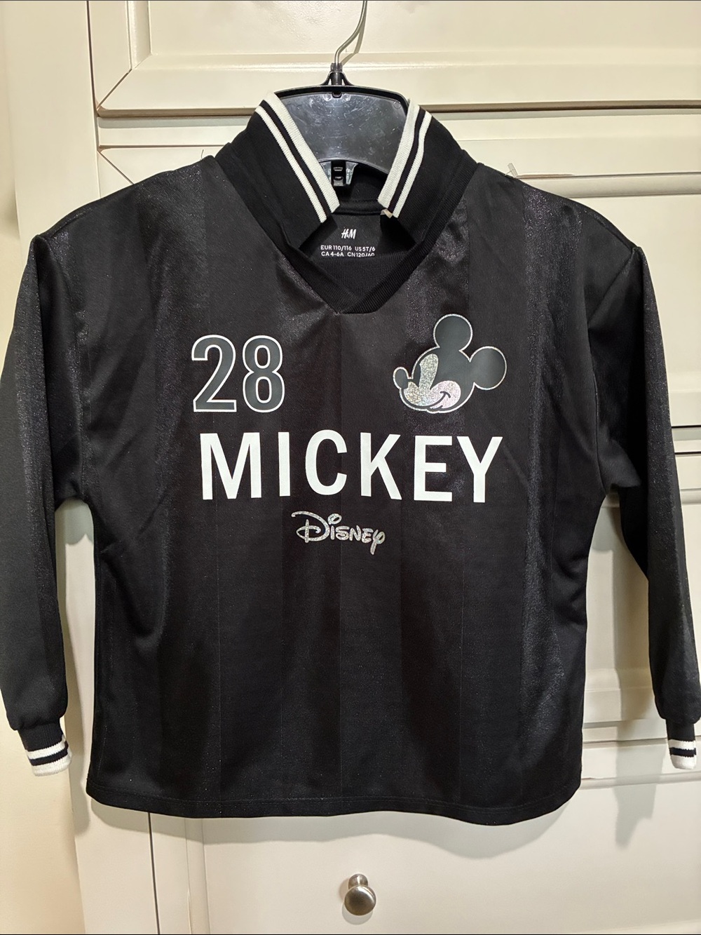 H&M Disney Black Mickey Jersey Top with Number 28